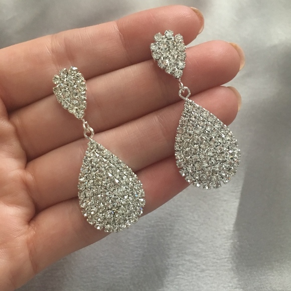 Teardrop Zirconia Crystal Drop Silver Earrings - Picture 4 of 6